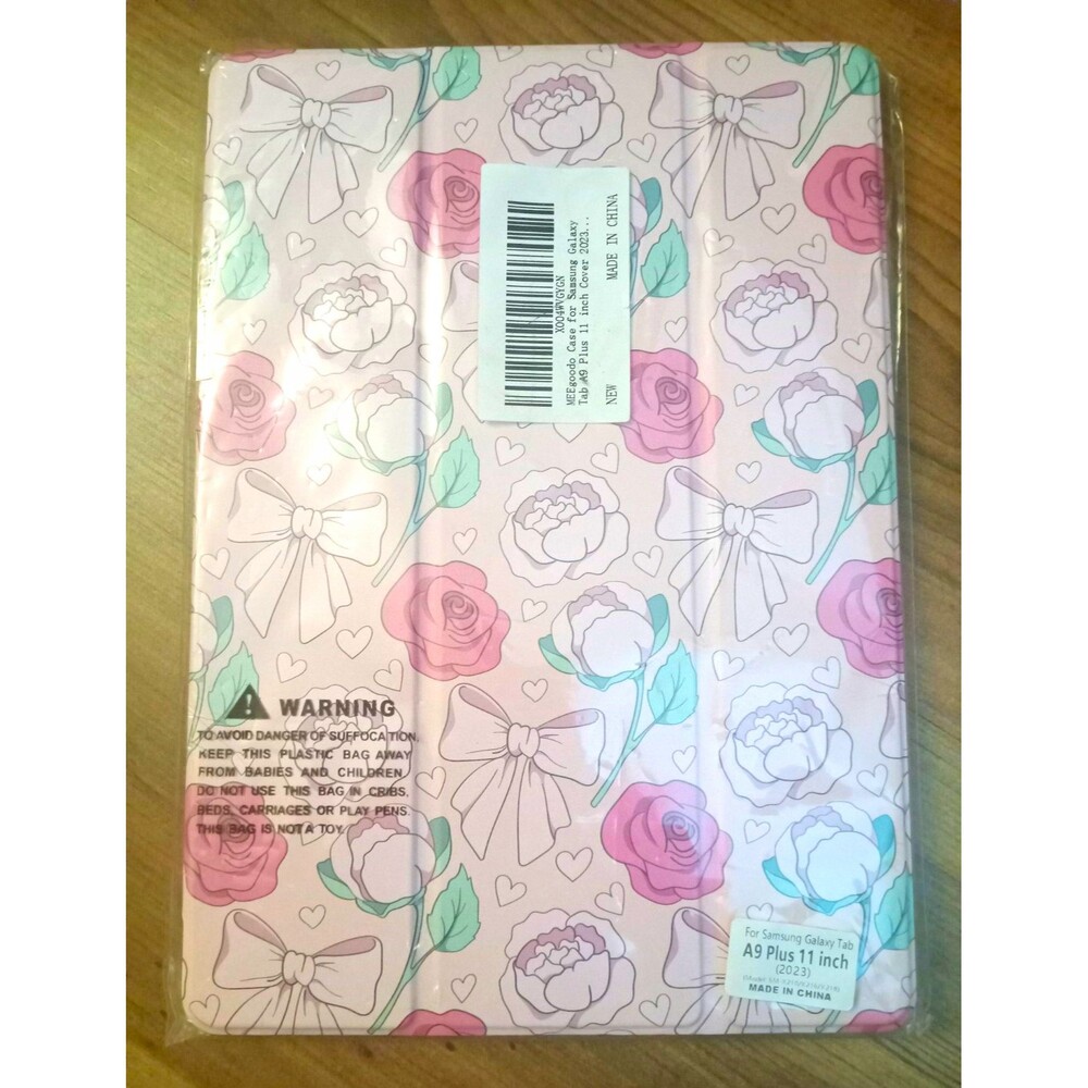 Floral Bow Folding Folio Case for Samsung Galaxy Tab A9 Plus 11 Inch (2023) Pink